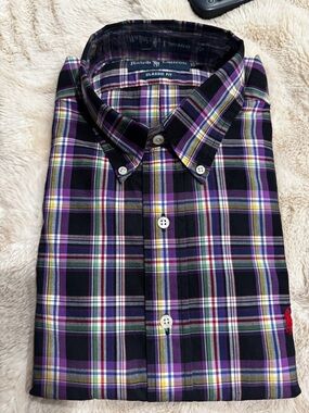 New Large Ralph Lauren Classic Fit Purple Plaid Button-Down Classic Fit Shirt